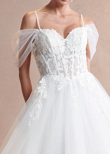 Off White Off Shoulder Sweetheart Illusion Top Wedding Gown
