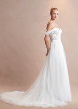 Off White Off Shoulder Sweetheart Illusion Top Wedding Gown