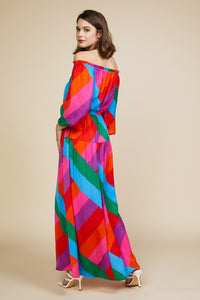 Rainbow Off Shoulder Maxi Dress