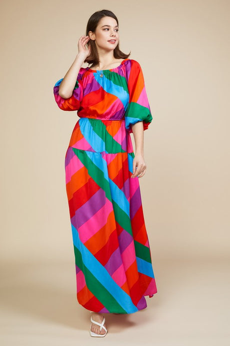 Rainbow Off Shoulder Maxi Dress