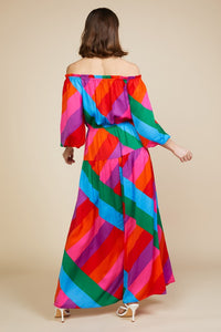Rainbow Off Shoulder Maxi Dress