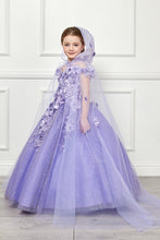 Lilac 3D Floral Off Shoulder Mini Quince Dress with Cape