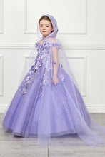 Lilac 3D Floral Off Shoulder Mini Quince Dress with Cape