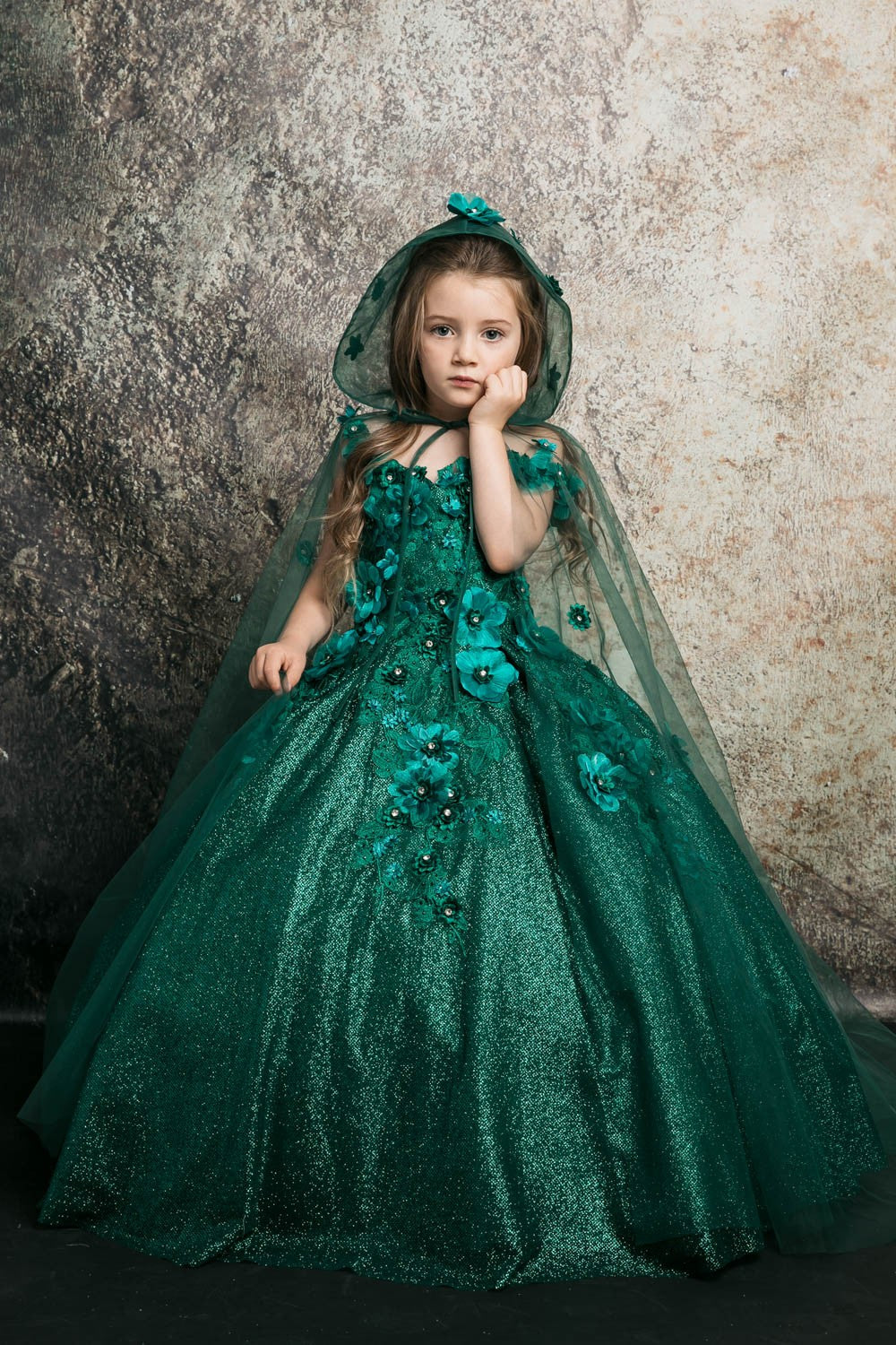 Green 3D Floral Off Shoulder Mini Quince Dress with Cape Aquarius Brand Green 3D Floral Off Shoulder Mini Quince Dress with Cape Aquarius Brand
