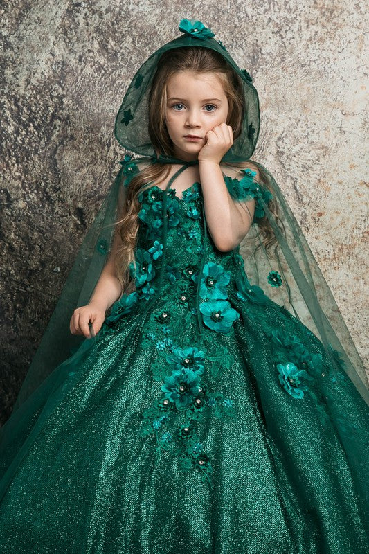Green 3D Floral Off Shoulder Mini Quince Dress with Cape Aquarius Brand Green 3D Floral Off Shoulder Mini Quince Dress with Cape Aquarius Brand