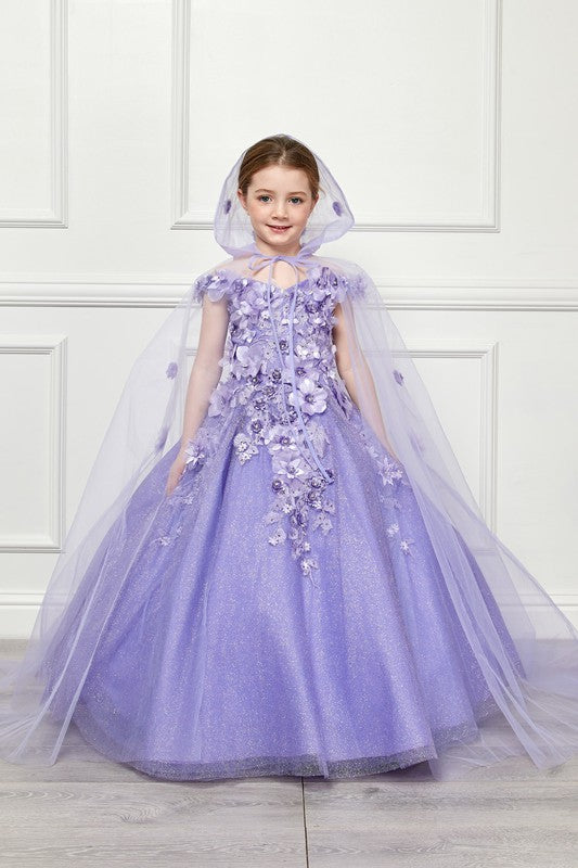 mini quince dress by Bliss 8190 matching armbands Lilac 3D Floral Off Shoulder