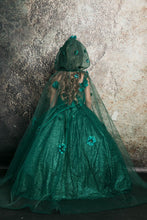 Green 3D Floral Off Shoulder Mini Quince Dress with Cape