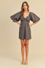 Charcoal Twisted Knot Front Ballon Sleeve Dress