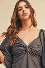 Charcoal Twisted Knot Front Ballon Sleeve Dress