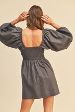 Charcoal Twisted Knot Front Ballon Sleeve Dress