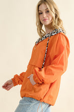 Orange Leopard Print Hoodie Zipper Up Pocket Windbreaker