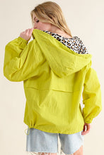 Lime Leopard Print Hoodie Zipper Up Pocket Windbreaker