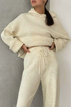 Cream Loungewear Knitted Hoodie And Pants 2pc Set