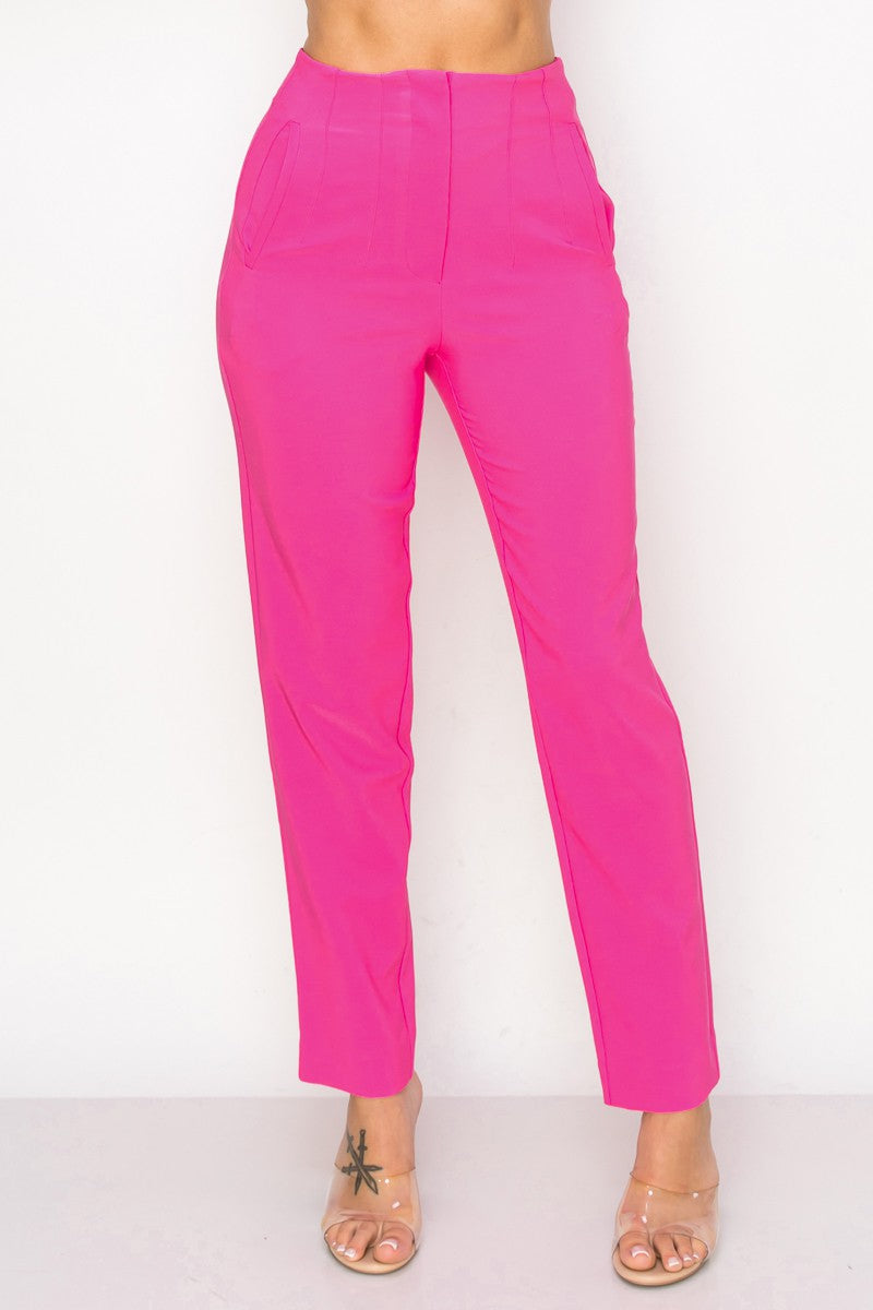 pink high waisted dress pants Hot Pink Solid High Waist Dress Pants – Aquarius Brand