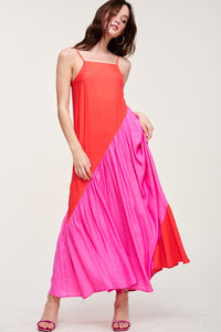 Fuchsia Red Color-block Maxi Dress