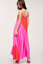 Pink Red Oblique Colorbloack Maxi Dress
