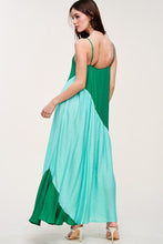 Green Blue Oblique Colorbloack Maxi Dress