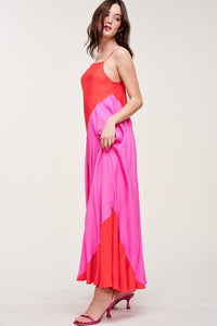Fuchsia Red Color-block Maxi Dress
