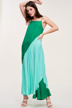 Green Blue Oblique Colorbloack Maxi Dress