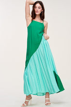 Green Blue Oblique Colorbloack Maxi Dress