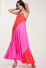 Pink Red Oblique Colorbloack Maxi Dress