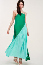 Green Blue Oblique Colorbloack Maxi Dress