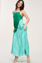 Green Blue Oblique Colorbloack Maxi Dress