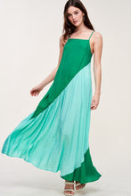 Green Blue Oblique Colorbloack Maxi Dress