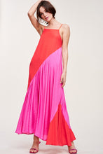 Pink Red Oblique Colorbloack Maxi Dress