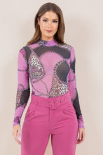 Chain With Animal Print Mock Neck Bodysuit