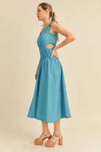 Neon Aqua Blue Midi Dress With Cut Out