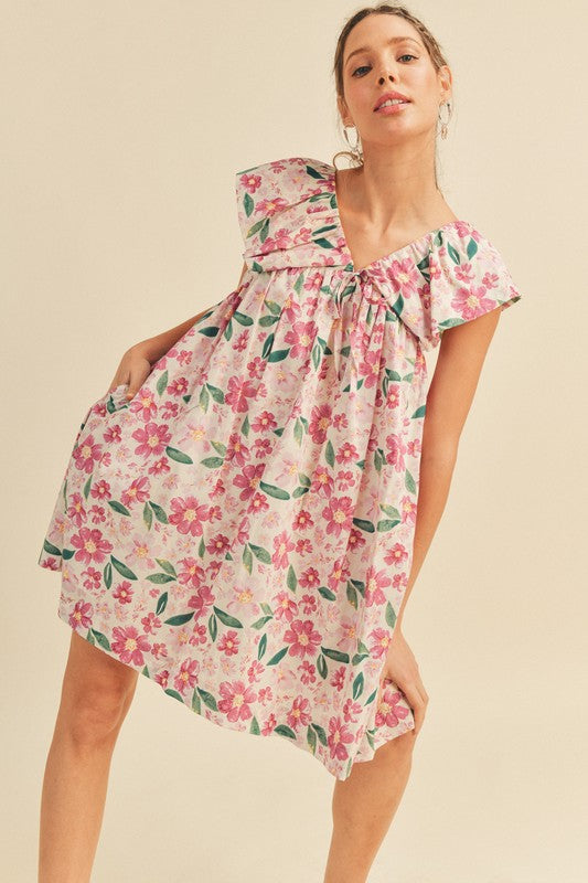 Cream Flutter Sleeve Babydoll Dress