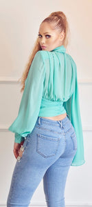 Mint Long Sleeve Chiffon Blouse