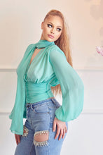 Mint Long Sleeve Chiffon Blouse