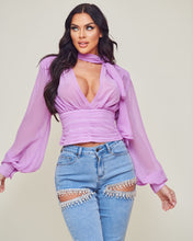 Lilac Long Sleeve Chiffon Blouse