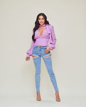 Lilac Long Sleeve Chiffon Blouse