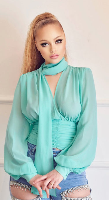 Mint Long Sleeve Chiffon Blouse