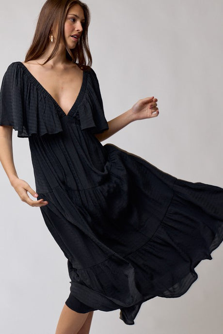 Black Maxi Dress With Flutter Sleeves
