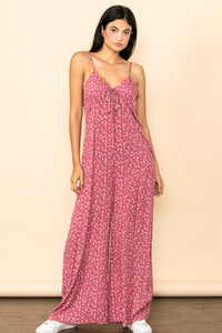 Berry Vintage Tiny Flower Pattern Wide Leg Jumpsuit