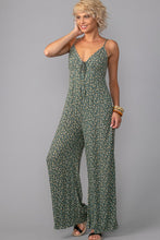 Olive Vintage Tiny Flower Pattern Wide Leg Jumpsuit