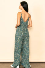 Olive Vintage Tiny Flower Pattern Wide Leg Jumpsuit