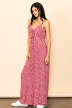 Berry Vintage Tiny Flower Pattern Wide Leg Jumpsuit