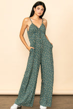 Olive Vintage Tiny Flower Pattern Wide Leg Jumpsuit