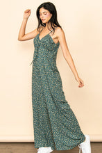 Olive Vintage Tiny Flower Pattern Wide Leg Jumpsuit