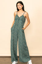 Olive Vintage Tiny Flower Pattern Wide Leg Jumpsuit