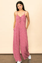 Berry Vintage Tiny Flower Pattern Wide Leg Jumpsuit