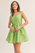Lime Fit And Flare Mini Dress With Square Neckline