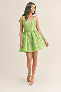Lime Fit And Flare Mini Dress With Square Neckline