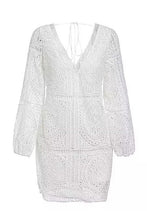 White Boho Lace Eyelet Deep V Neck Dress