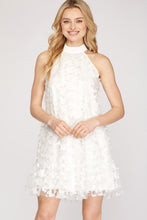 Off White Lace A Line Dress - 3d Butterfly Mesh Halter Dress